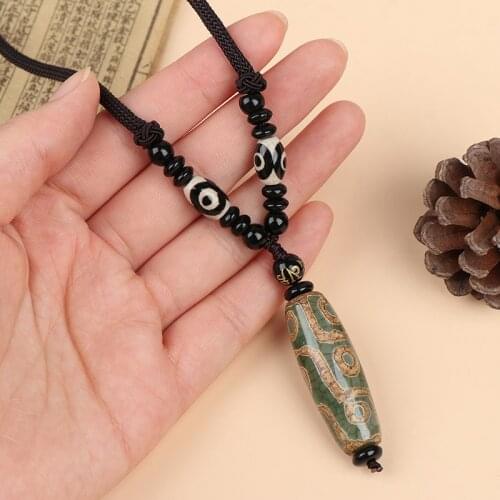 Nine Eye Tibet Dzi Pendant Drop Choker Nacklace Natural Stone Materials Fashionable Style Tibet Heaven Bead Bring Good Luck