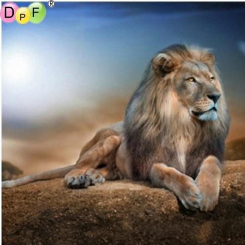 DPF Full Square 5D DIY Diamond Painting Cross Stitch Lion on Stone diamond Embroidery Rhinestone diamond Mosaic painting Gift