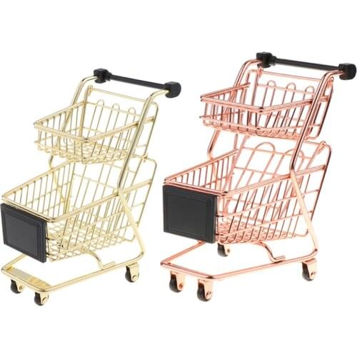 Mini Double-Deck Shopping Cart Storage Toy Pen Cards Holder Desk Storage Toy