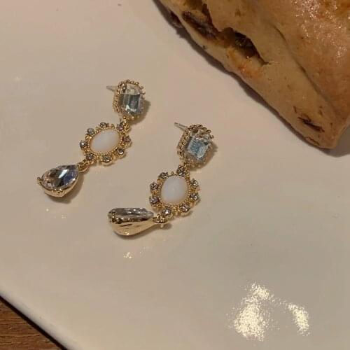 Elegant Korean Vintage Waterdrop Crystal Dangle Earrings For Women Girls Wedding Party Fashion Pendientes Jewelry