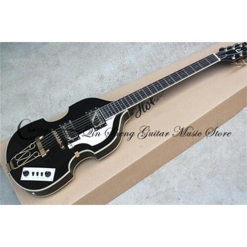 Order booking 6 strings guitar, hollow black guitar，tailpiece bridge HH pickups,gold buttons,maple neck,white binding