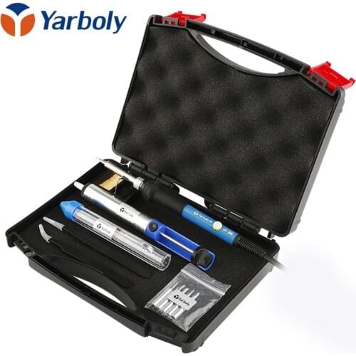 220V 60W Adjustable Temperature Electric Soldering Iron Solder Rework Station Repair Tool Box Desoldering Pump Tip Tin Wire