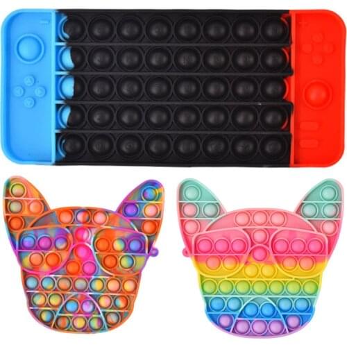 Switch Dog Popping Fidget Toy Rainbow Game Handle Model Sensory Unzip Silicone Push Bubble Adult Kids Halloween Birthday Gifts