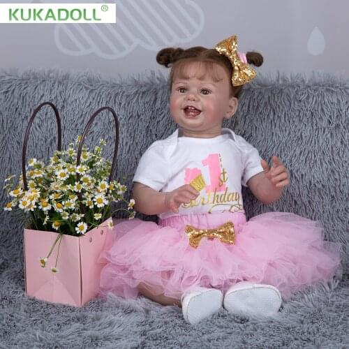 KUKADOLL 27 Inch Smile Face Lifelike Baby Toddler Dolls 68 cm Cloth Body Handmade Rooted Hair Reborn Doll For Kid Birthday Gifts