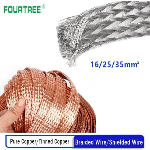 1Meter Pure Copper Signal Shielded Cable Bare Ground Braid Lead Wire Conductive Tape 22/28/26mm Width 16/25/35mm2