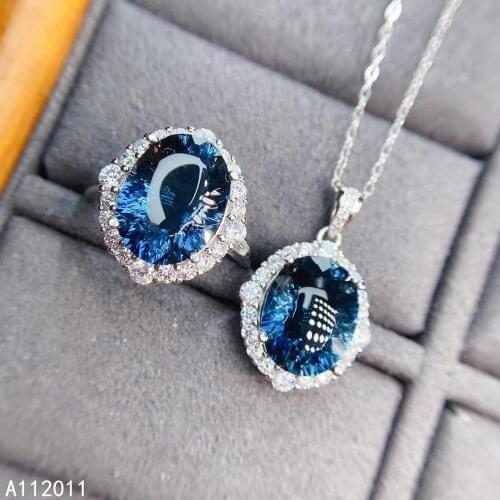 KJJEAXCMY Fine Jewelry 925 sterling silver inlaid natural blue topaz noble Womans new ring pendant set Support test
