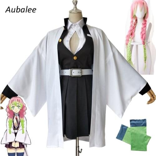 Anime Comic Demon Slayer Kanroji Mitsuri Cosplay Costume Kimetsu No Yaiba Mitsuri Kanroji Wigs Kisatsutai Uniforms Women Dress