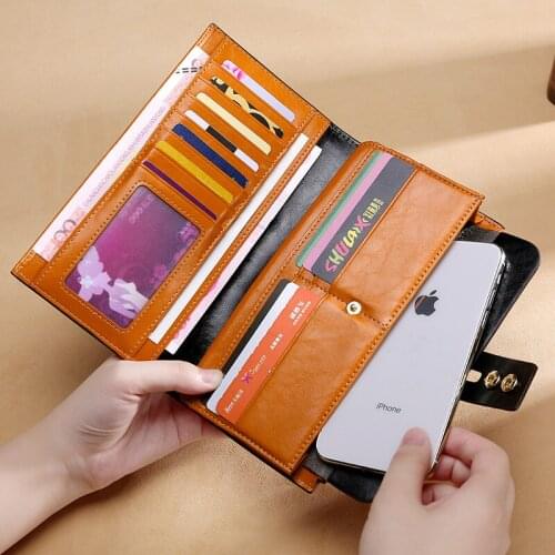 Leather Rfid Credit Card Wallet Women Long Zipper Clutch Purse Money Bag Ladies Vintage Photo Phone Wallet ID Bank Card Holder