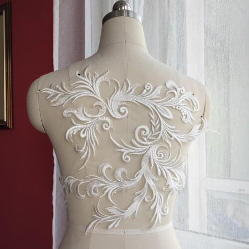 Dragon Pattern Embroidery Lace Flower Applique Sequin Wedding Dress DIY Patch RS2669