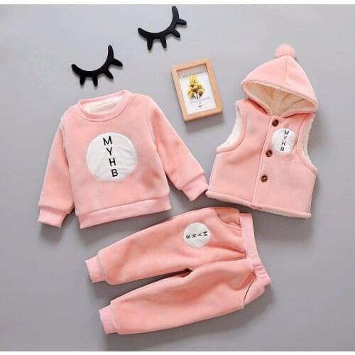 Hot Baby Clothing 3 Pcs Set Fall Winter Boys & Girls Velvet Thickening Wadded Clothes Childrens Vest Jacket + Tops + Pants X290