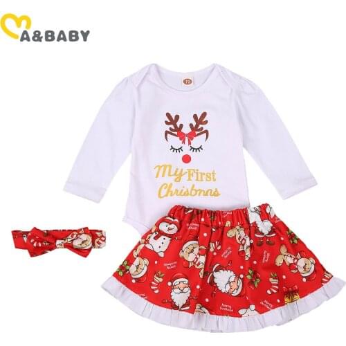 Ma&Baby 0-24M Christmas Newborn Toddler Infant Baby Girl Clothes Set Cartoon Deer Romper Red Tutu Skirts Xmas Baby Girl Outfits