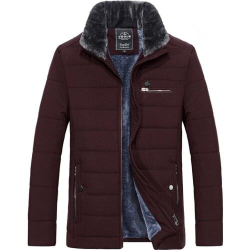 2019 Winter Men Cotton Jacket Middle Aged Plus Velvet Thickened Daddy Business Outerwear Classic Fashion Standing Collar Clothes