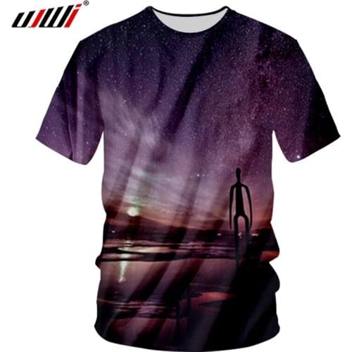 UJWI New Mens Funny Personality O Neck Tshirt 3D Starry Sky Man Polyester Tee Shirt Printed Best Selling Casual Clothes