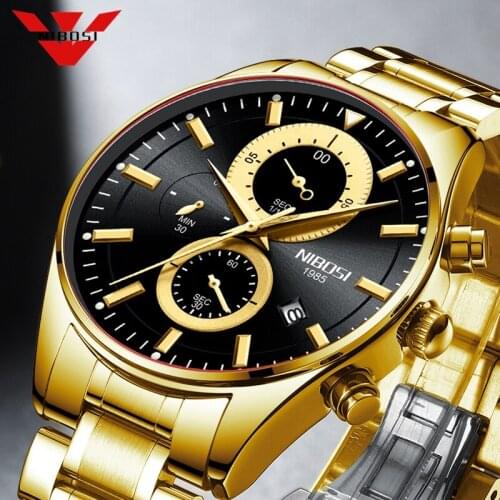 NIBOSI Sport Watches Men 2020 New Gold Luminous Quartz Watch Military Wrist Watch Men With Box Chronograph Relogio Masculino