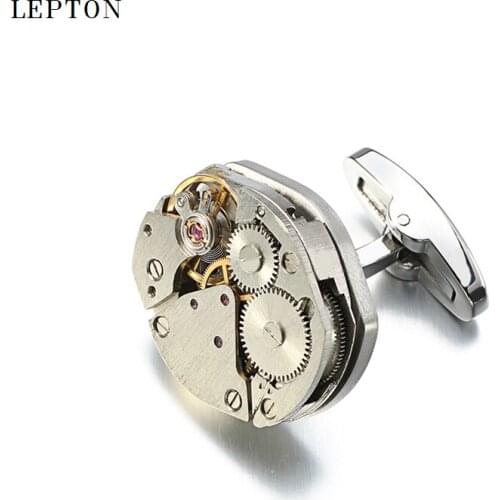 Hot Immovable Watch Movement Cufflinks for Mens Can't Move Watch Mechanism Cuff links Stainless Steel Steampunk Gear Cufflinks