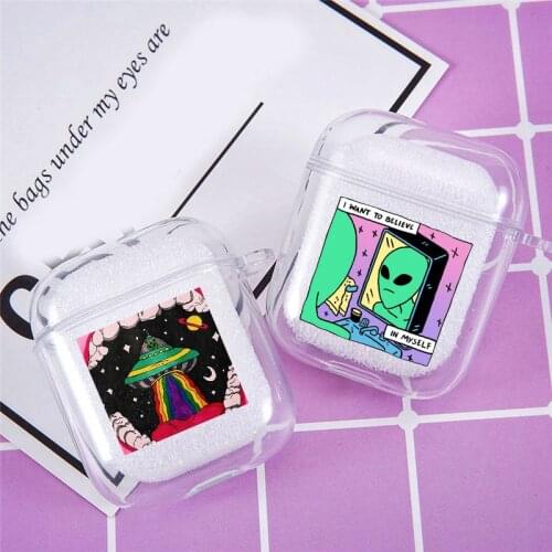 Cartoon Aesthetics Alien Space Earphone Case for Airpods 2 1 Soft Silicone Transparent Wirless Bluetooth Headphone Cover Bag