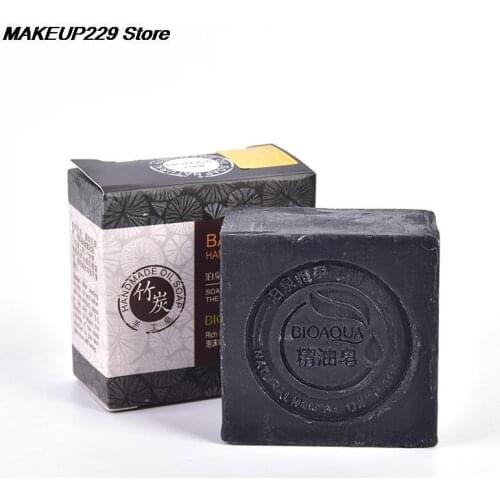 Black Natural Bamboo Oil Soap Organic Herbal Essential Whitening Handmade Soap Skin Remove Acne Deep Cleansing Face Hair Care