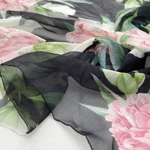 New Printing Shunyu Chiffon Polyester Big Peony Flower Light and Thin Fabric Summer Sewing Cloth Fabric for Dress by Meter
