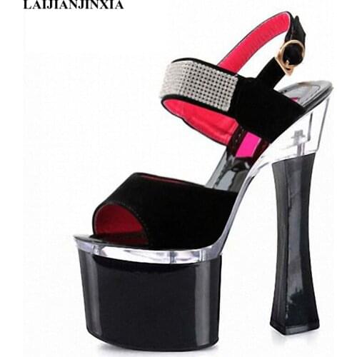 LAIJIANJINXIA New 18Cm Chunky High Heels Women Sandals Red Slingback Shoes Summer Shoes Woman Heels Platform Shoes