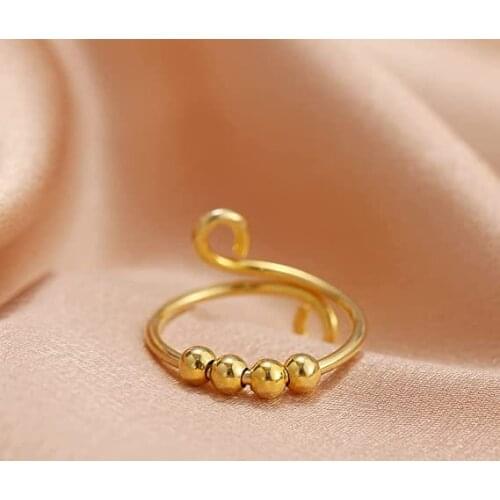 New Womens Universal Wheel Ring Gold Plated Beads Love Fashion Adjustable Rotating Ring Personalized Girl Party Jewelry