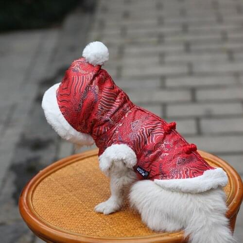 New Years Pet Costume Dog Hoodie Winter Chinese Style Warm Dog Coat Jacket Dog Clothes for Small Medium Large Dogs Pet Supplies