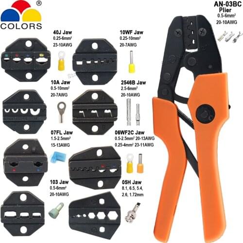 Crimping Pliers 0.5-6mm2 20-10AWG Tabs Plugs Connector Ratchet Plier Jaw Die Kits Tube/Insulated/MC4/Coaxial Crimping Hand Tools