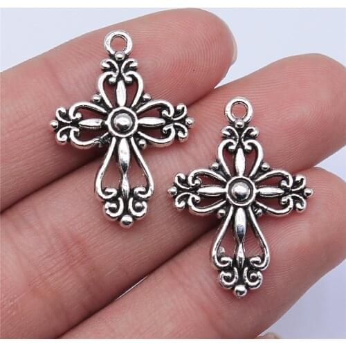 Tristana 20pcs 28x20mm Antique Silver Color Antique Gold Color Cross Charms For Jewelry Making DIY Jewelry Findings