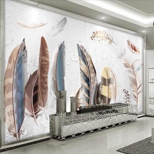 Custom 3D wallpaper mural simple retro hand painted feather living room sofa background wall decoration wallpaper mural
