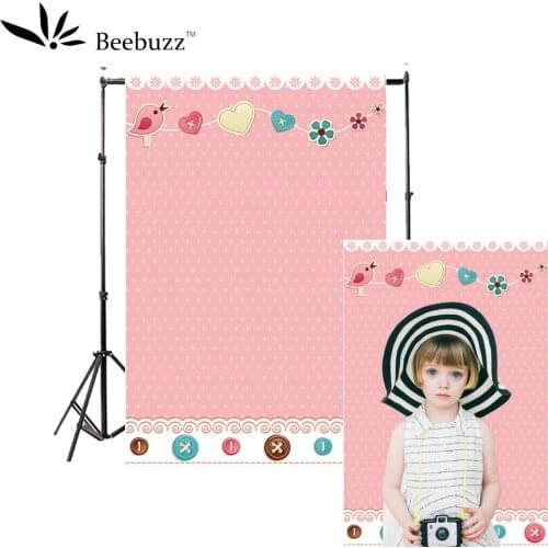 Pink polka dot background photography studio photophone Heart-shaped bird flower sticker Childrens photo shoot
