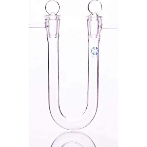 Drying tube U-shape with two side tubes and two stoppers,Size 10x100mm/13x100mm/15x150mm/20x200mm ,High borosilicate glass