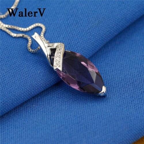WALERV Stamp Pendant Charm Pendant Fashion Jewelry Accessories Droplet Shape Purple Crystal Stone Pendant for Women