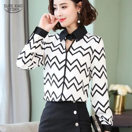 New Plus Size Womens Blouse Long Sleeve Striped Turn-down Collar Women Blouse White Black Female Shirt Blusas Mujer 5099 50