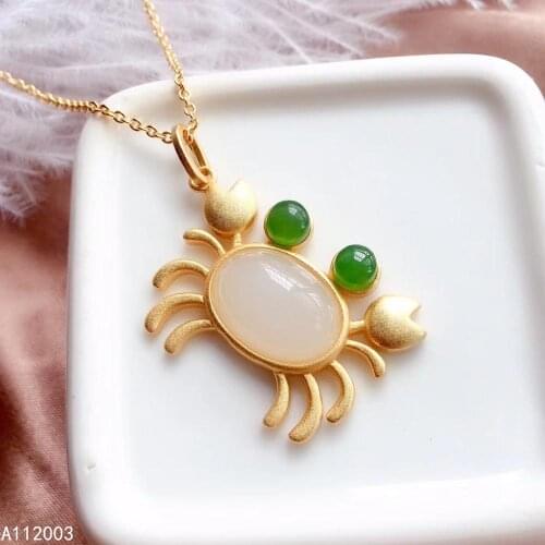 KJJEAXCMY Fine Jewelry 925 Sterling Silver inlaid Natural white jade Jasper Female Pendant Necklace trendy Support Detection