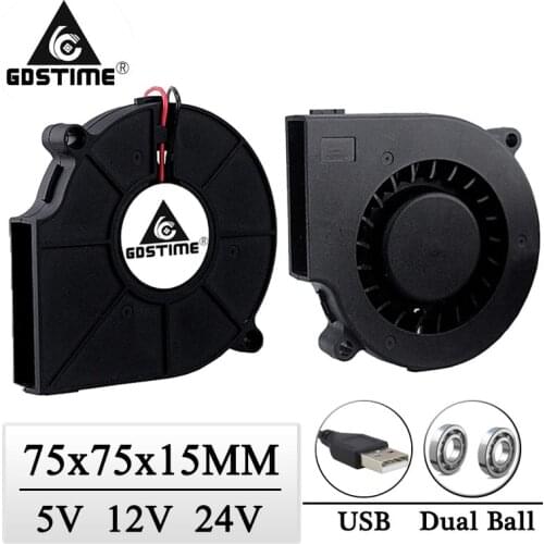 1Piece Gdstime DC 5V 12V 24V 75x75x15mm Ball/Sleeve Ultra-thin Blower Fan 75mmx15mm 75mm 1U Server Centrifugal Turbo CPU Cooler