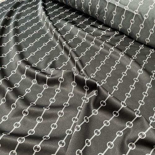 145cm Width Fashion Black Chain Printed Imitate Silk Satin Fabric For Woman Dress Blouse Pants DIY Cloth Sewing
