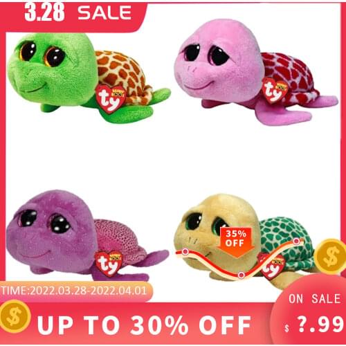 15 CM Ty Beanie Big Eyes Green Yellow Purple Pink Tortoise Plush Toys Sea Stuffed Turtle Doll Birthday Gift for Boys and Girls