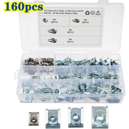 160pcs M4 M5 M6 M8 Spire Clips Chimney Nuts U Nuts Clips Speed Clips Fasteneres Assorted Kits Stainless Steel U Type Clamps
