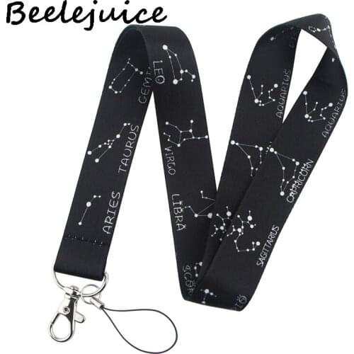 24pcs Romantic Starry Sky Constellation Neck Strap Lanyards ID badge card holder keychain Phone Gift Ribbon webbing necklace