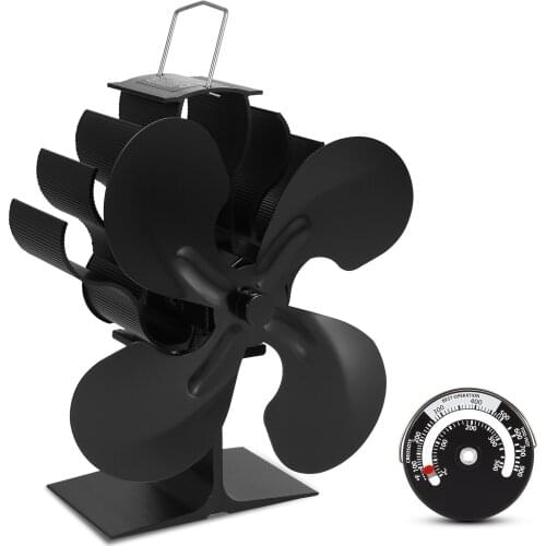 4-Blade Heat Powered Stove Fan for Wood / Log Burner/Fireplace increases 80% more warm air than 2 blade fan+Magnetic Thermometer
