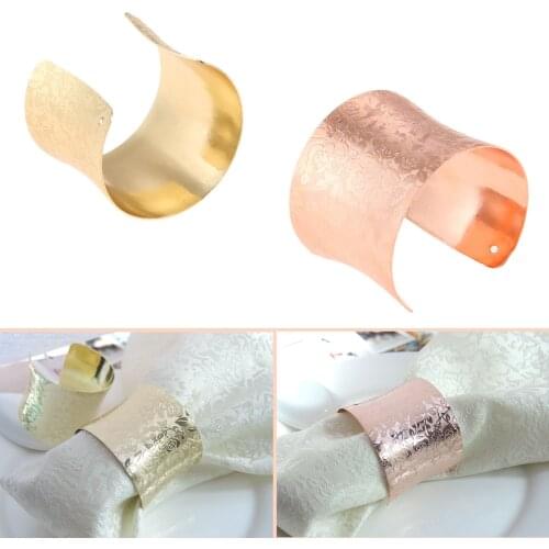 6pcs/kit Napkin Rings Half Open Embossing Flower Hidden Rose Round Napkins Holder Serviette Buckle Gold/Rose Gold Table Decor