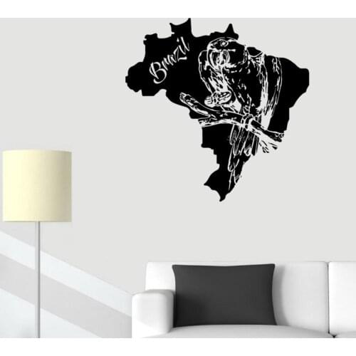Brazil Map Parrot Bird Wall Sticker Country Map Geography Graffiti decals Home Decor School Office Library Vinyl Murals EB402