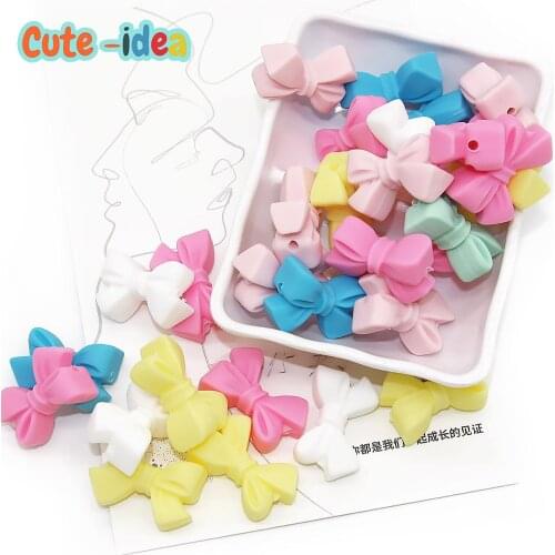 Cute-idea Baby Silicone Beads Bow knot Teething Beads 20pcs Food Grade teethers DIY infant Nursing Necklace Pacifier chain toys