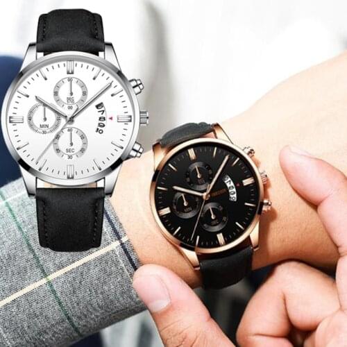 Mens Watch Top Brand Luxury Mens Fashion Business Quartz Watch Mens Casual Leather Strap Calendar Watch For Women