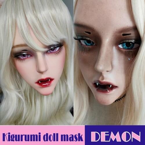 Demon)Resin Half Head Kigurumi BJD Mask Cosplay Japanese Anime Role Demon Mask Crossdress Doll Mask