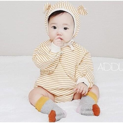 Toddler Infant Cotton Striped Jumpsuit + Hat Baby Clothing 6M-3T Summer New Baby Clothes Newbron Girl Boy Bodysuit