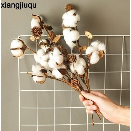 Artificial Flower Pine Cone Cotton Branch Fake Flower Home Decoration Party DIY Wedding Hall Flowers Arrangement Photo Props