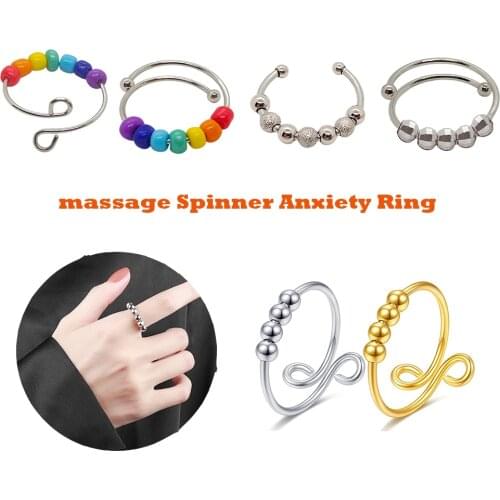 Gold Silver Fidget Ring Anti Anxiety Rings for Women, Anxiety Relief massage Rings adjustable Beads Fidget Spinner Anxiety Ring