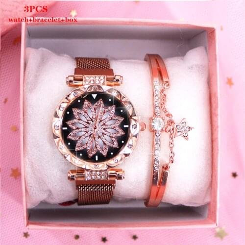 Casual Ladies Watch Bracelet Set Quartz Women Watches Rose Gold Stainless Steel Mesh Rhinestones Female Clock relogio feminino