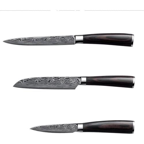 5 inch Kitchen Knives Laser Damascus Pattern Fruit Knife Sharp Santoku Cleaver Slicing Utility Knives Kitchen Tools New