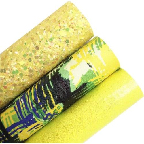 Lemon Chunky Glitter Leather Fabric Abstract Pattern Printed Synthetic Leather Smooth Glitter Leather For BOWS DIY 21X29CM G543
